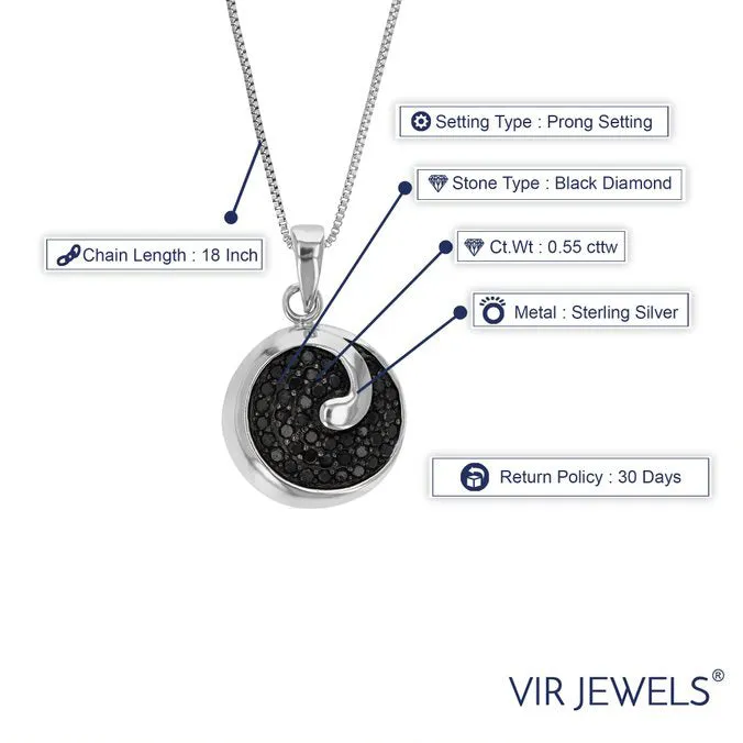 0.55 cttw Black Diamond Circle Pendant in .925 Sterling Silver
