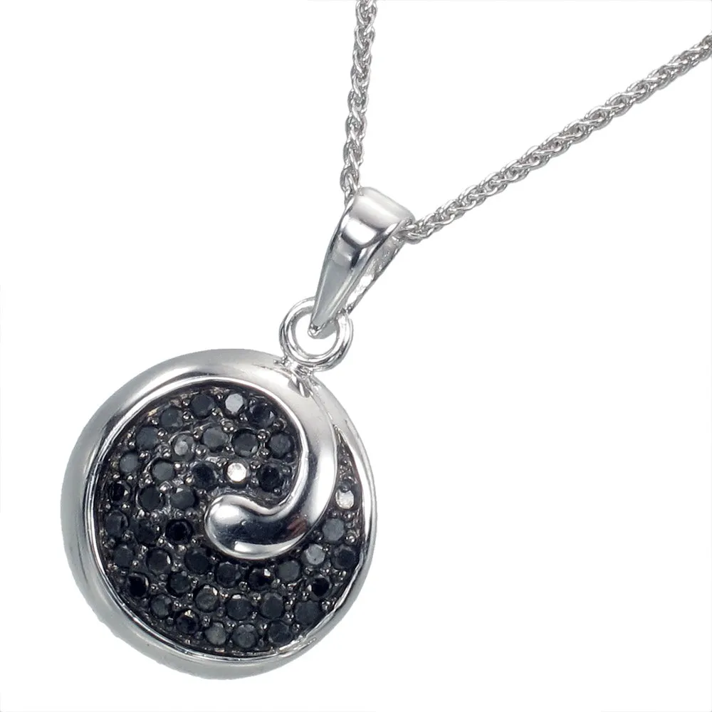 0.55 cttw Black Diamond Circle Pendant in .925 Sterling Silver