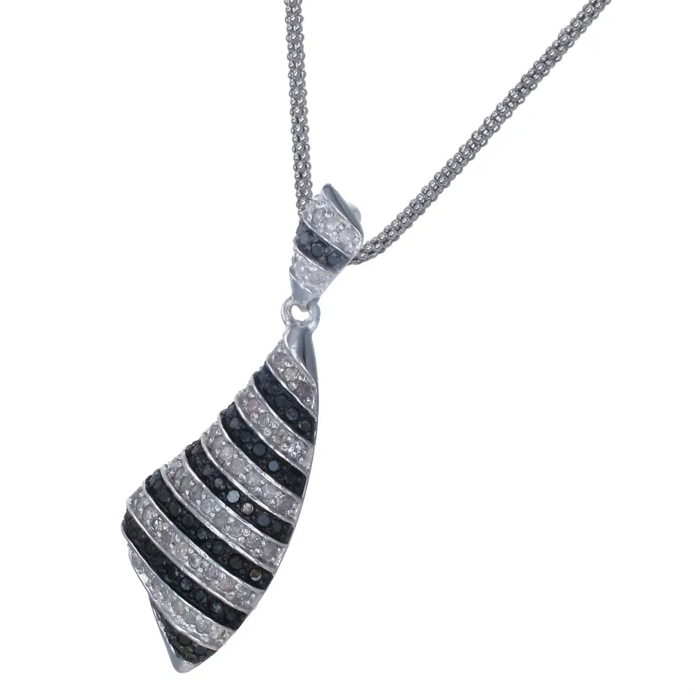 1.05 cttw Black and White Diamond Pendant .925 Sterling Silver with Rhodium