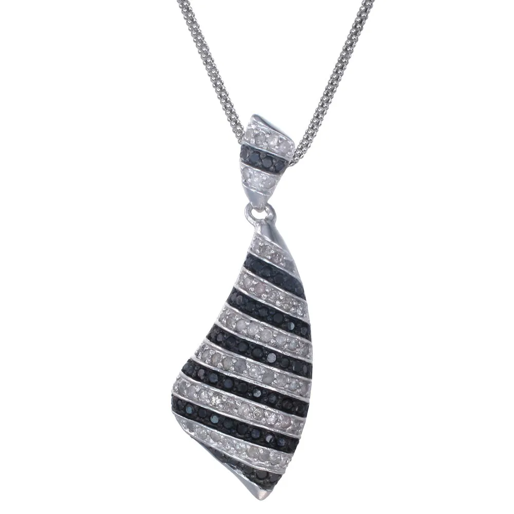 1.05 cttw Black and White Diamond Pendant .925 Sterling Silver with Rhodium