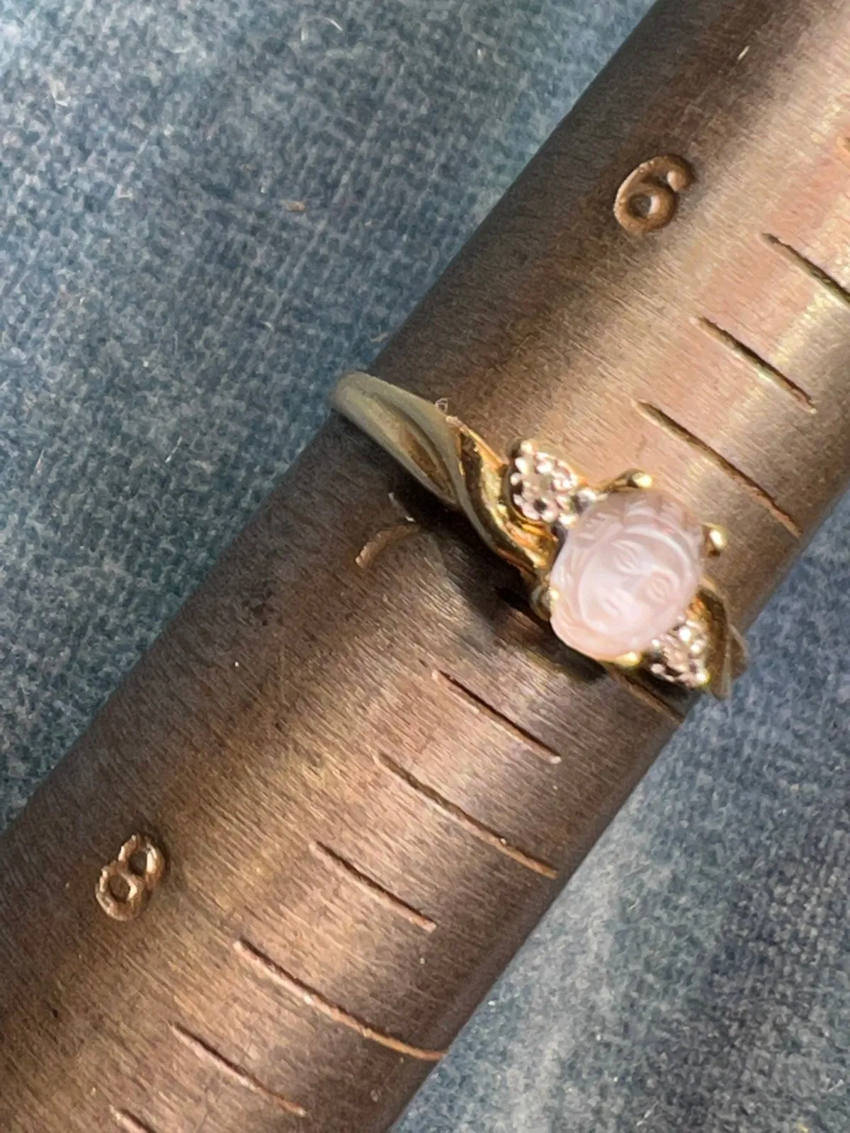 10k Gold Carved Moonstone Goddess Angel Ring w Diamonds. Tiny **Video**