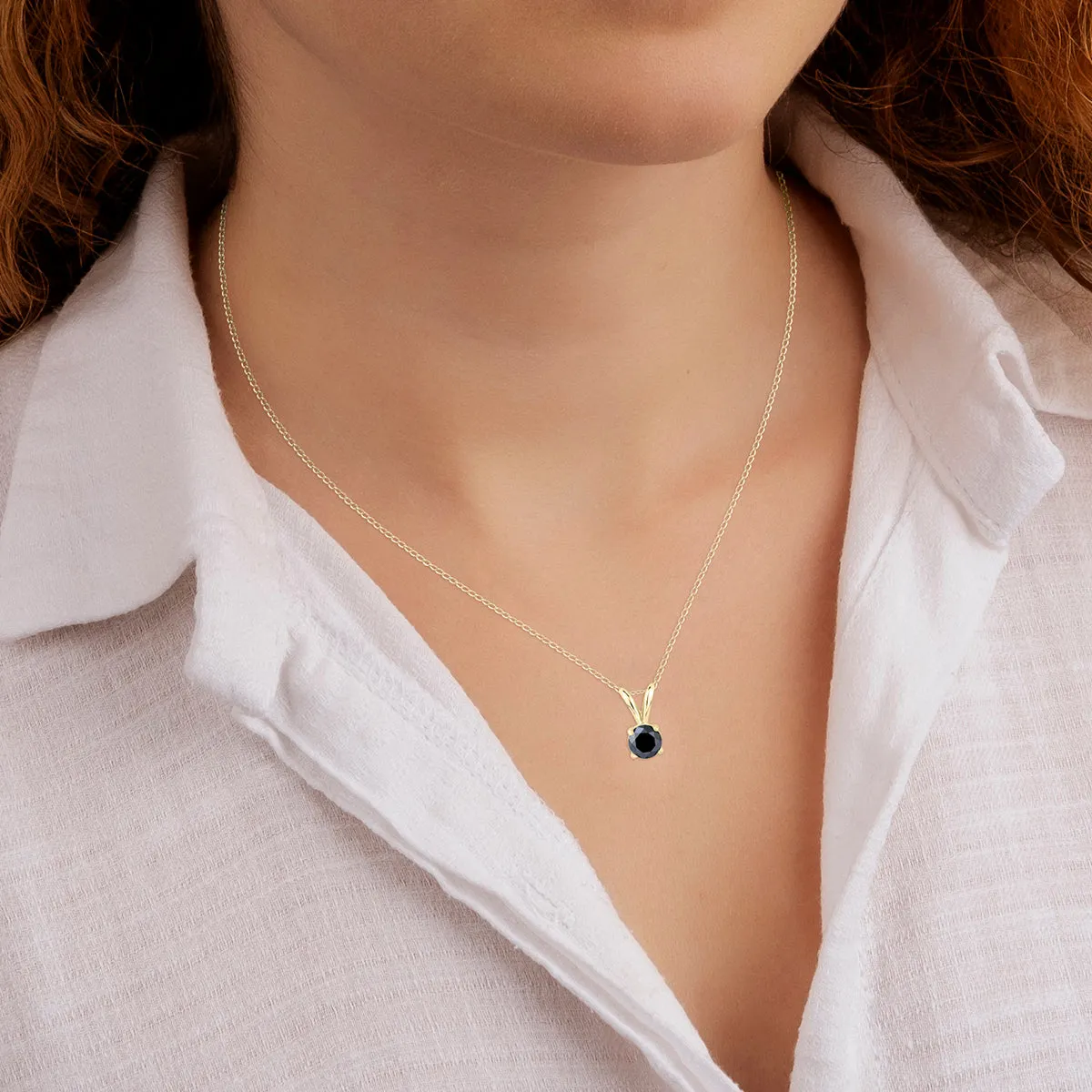 1/2 Carat Round Black Diamond Solitaire Pendant In 14K Yellow Gold