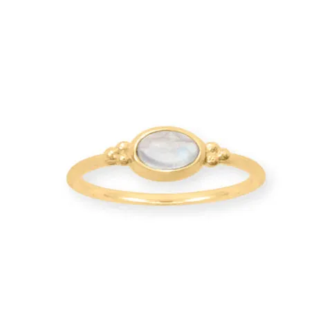 14 Karat Gold Plated Dainty Rainbow Moonstone Ring