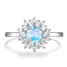 14k Gold 1.2 Ct Natural Moonstone Round Cut Halo Engagement Ring