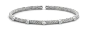 14K White Gold Mesh Cuff With Diamond Accents (.04ctw)
