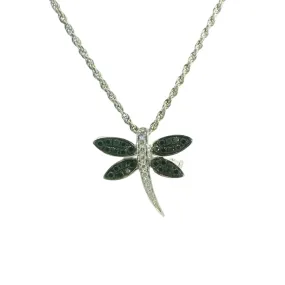 14K White Natural Diamond Dragonfly Pendant