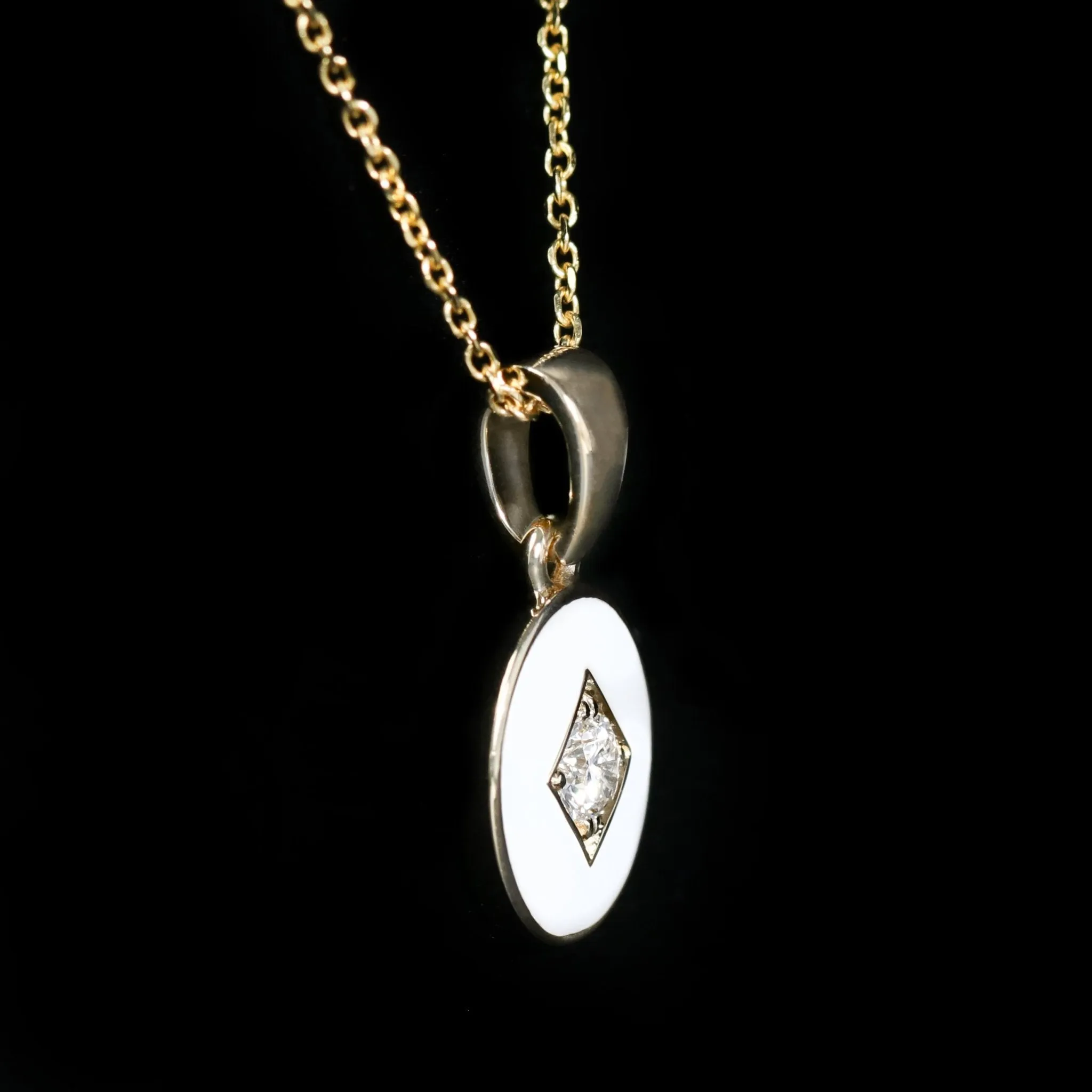14K Yellow Gold 0.18 Carat Diamond and Enamel Pendant