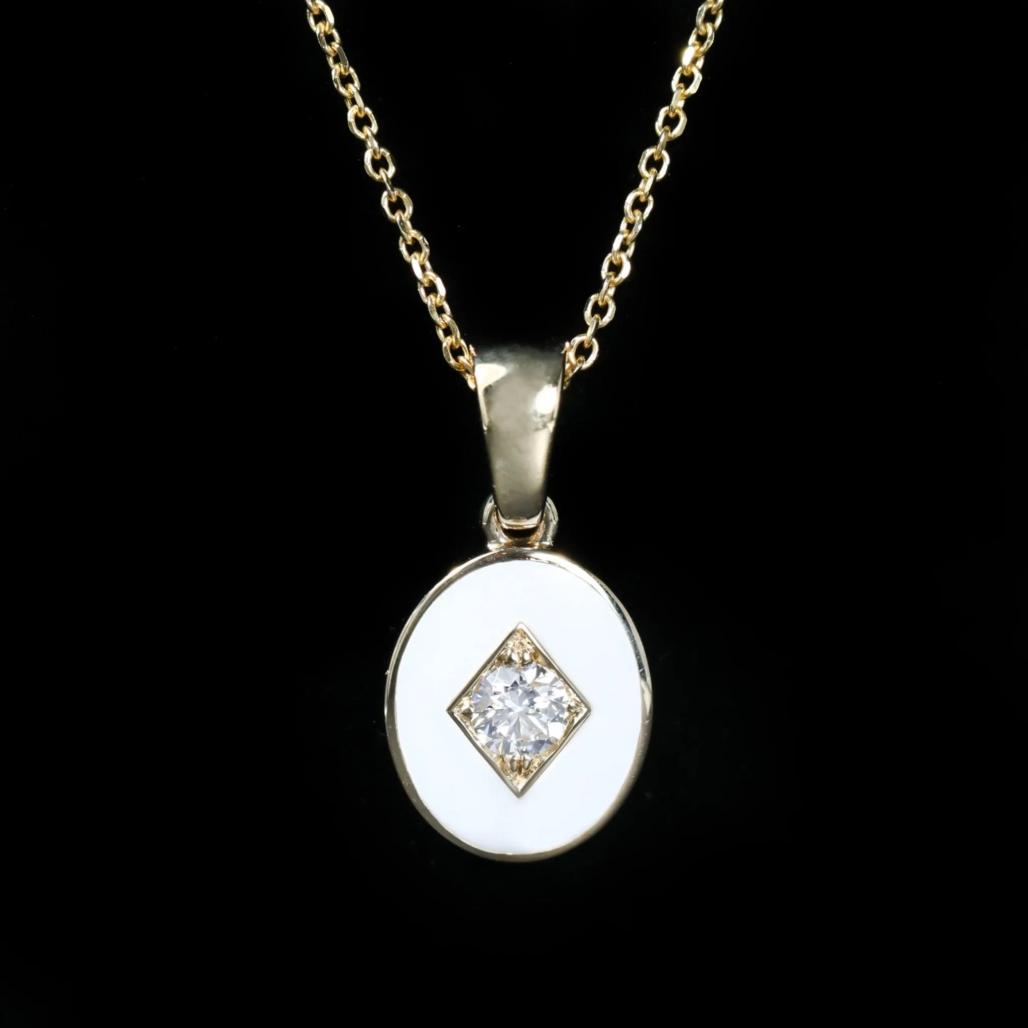 14K Yellow Gold 0.18 Carat Diamond and Enamel Pendant