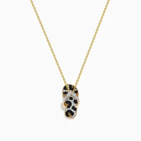 14K Yellow Gold White, Brown, and Black Diamond Flip Flop Pendant