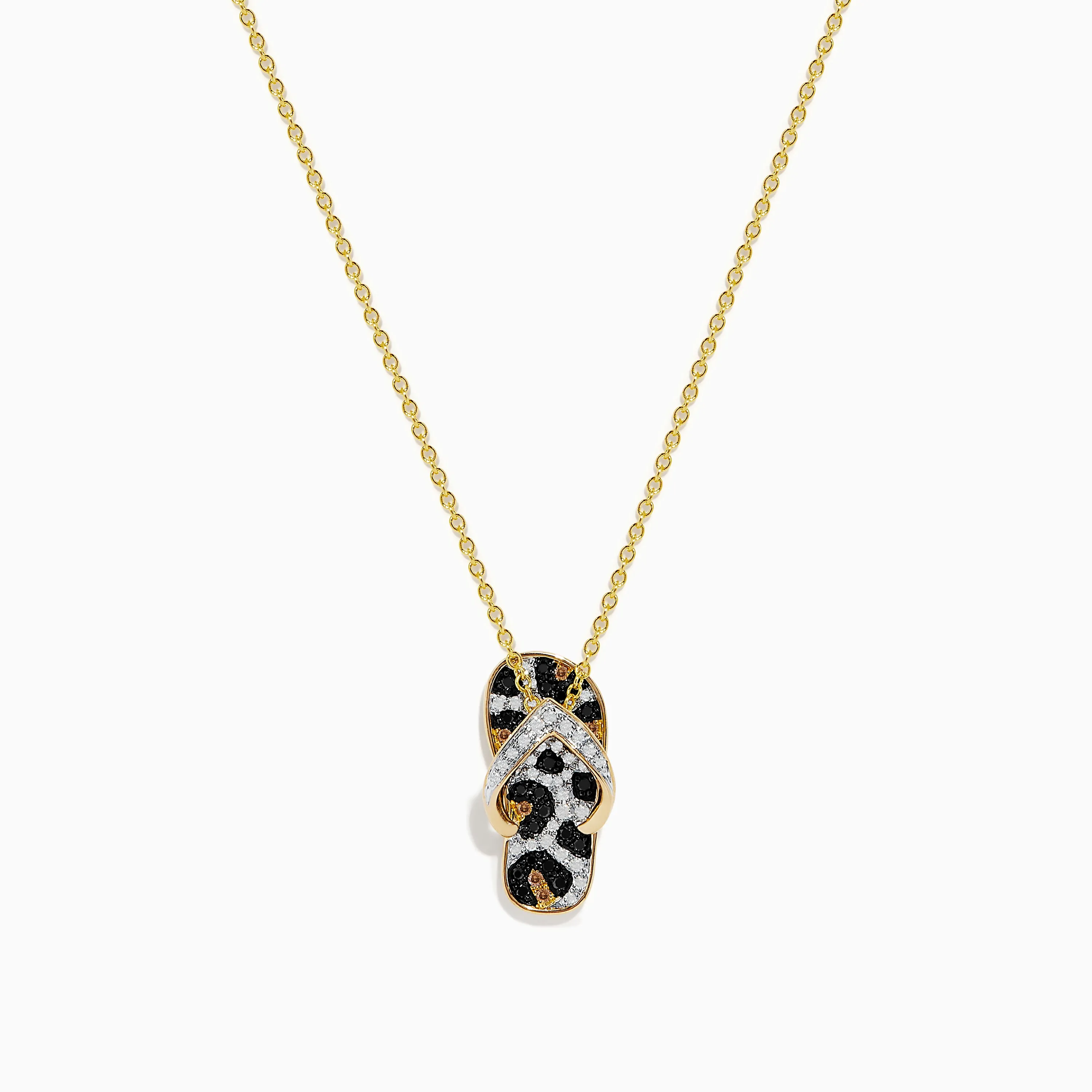 14K Yellow Gold White, Brown, and Black Diamond Flip Flop Pendant