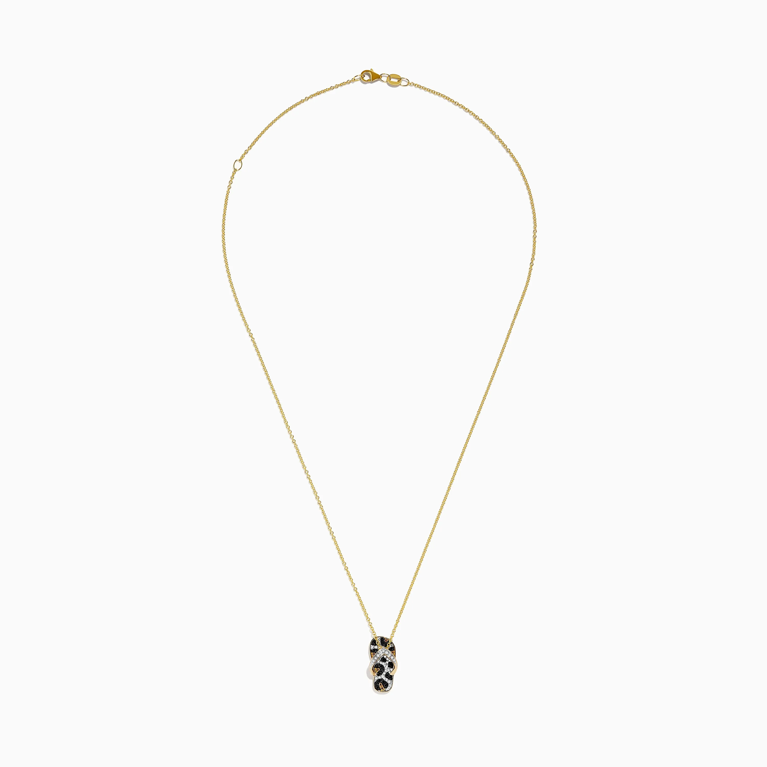 14K Yellow Gold White, Brown, and Black Diamond Flip Flop Pendant