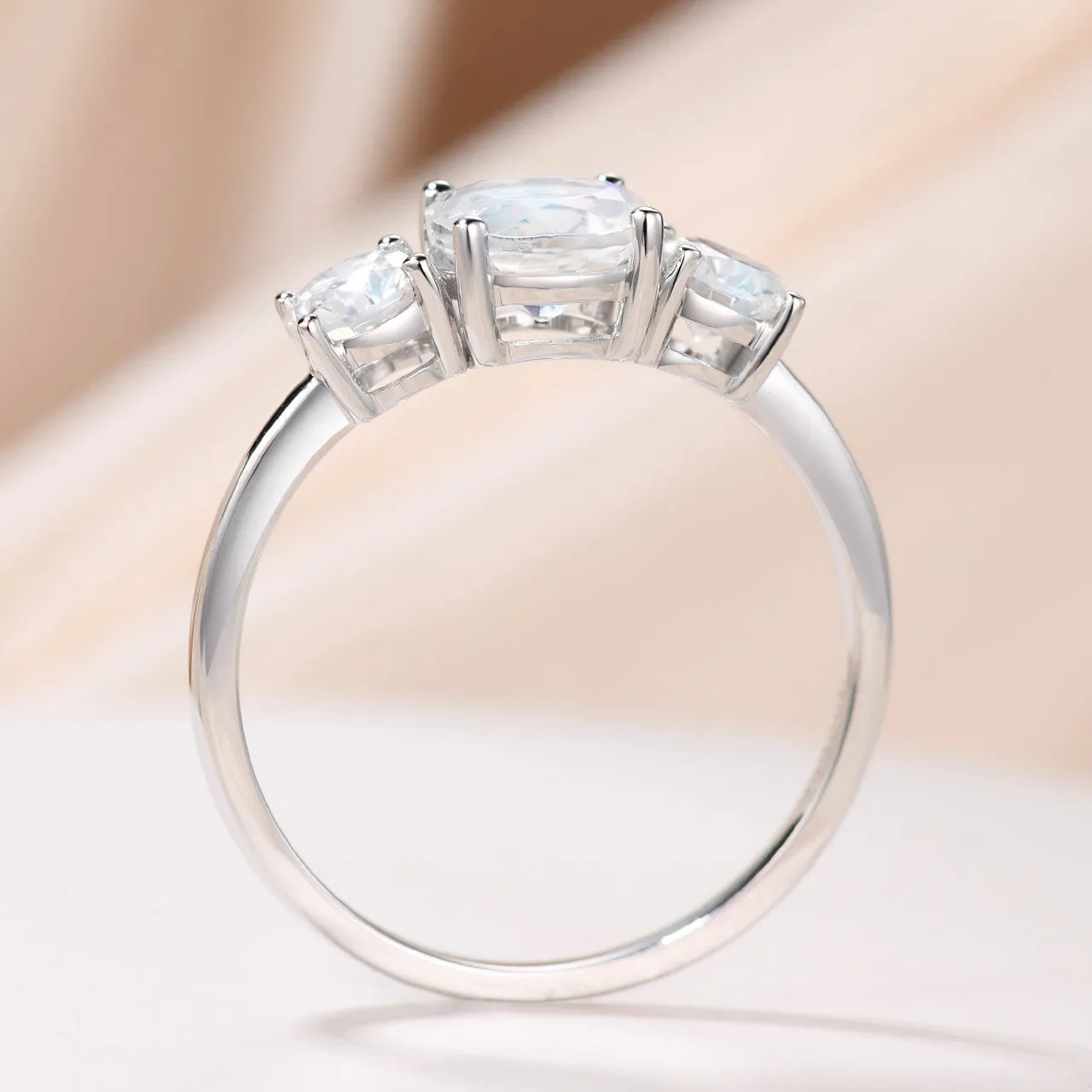 14K/18K Gold Moonstone And Moissanite Engagement Ring Three Stone