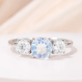 14K/18K Gold Moonstone And Moissanite Engagement Ring Three Stone