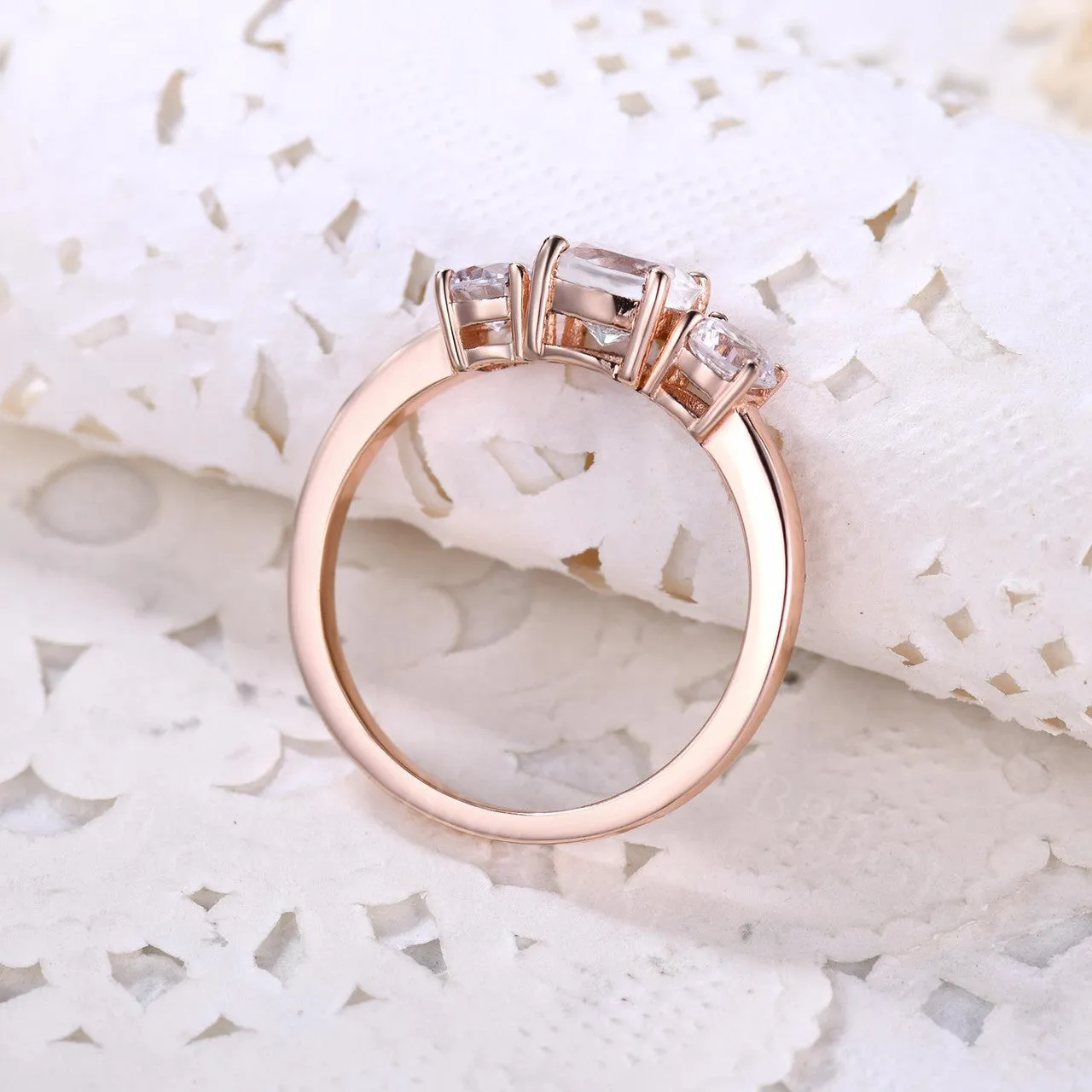14K/18K Gold Moonstone And Moissanite Engagement Ring Three Stone