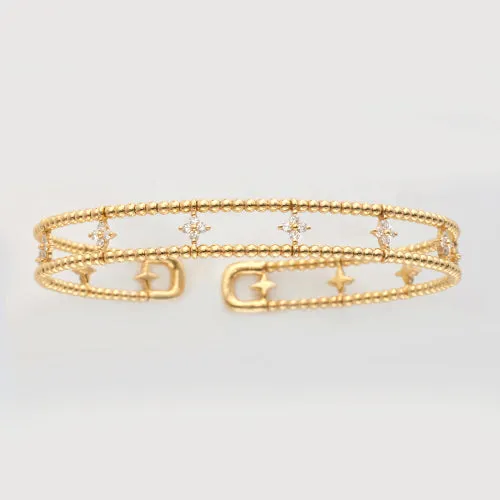 14KY 0.80CTW DIAMOND OPEN CUFF BANGLE - 8 BEADS