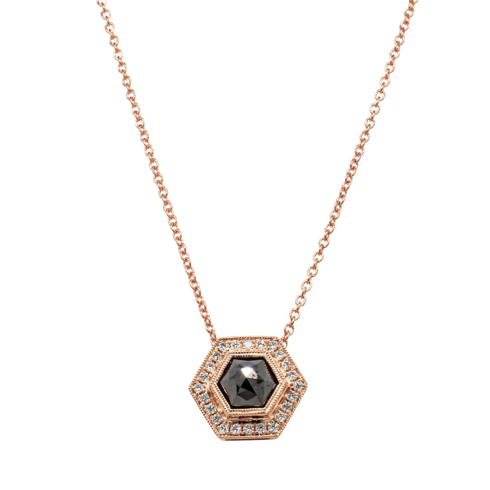18ct Rose Gold .92ct Black Diamond Halo Pendant