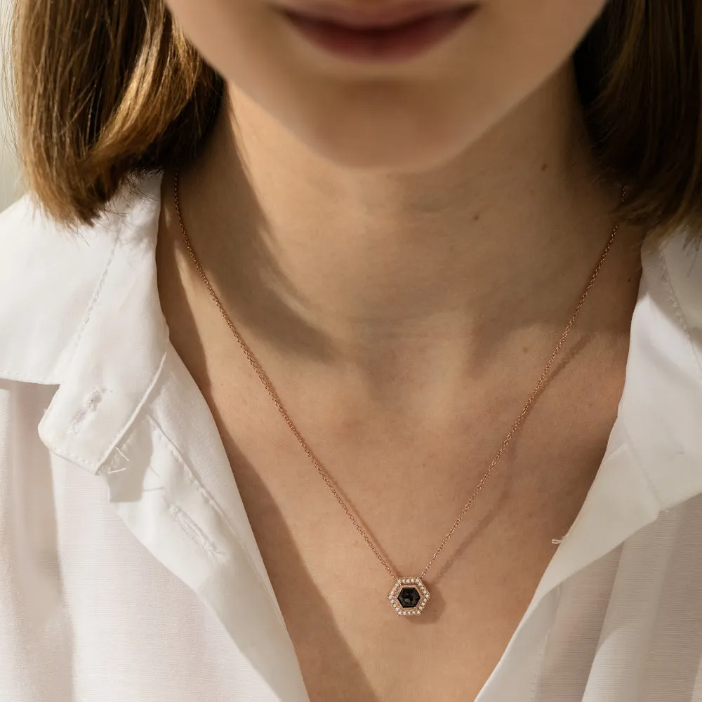 18ct Rose Gold .92ct Black Diamond Halo Pendant