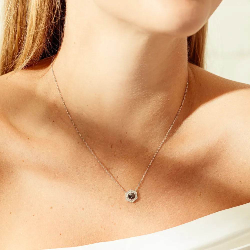 18ct White Gold .94ct Black Diamond Halo Pendant