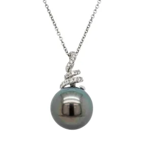 18ct White Gold Black Pearl & Diamond Necklace