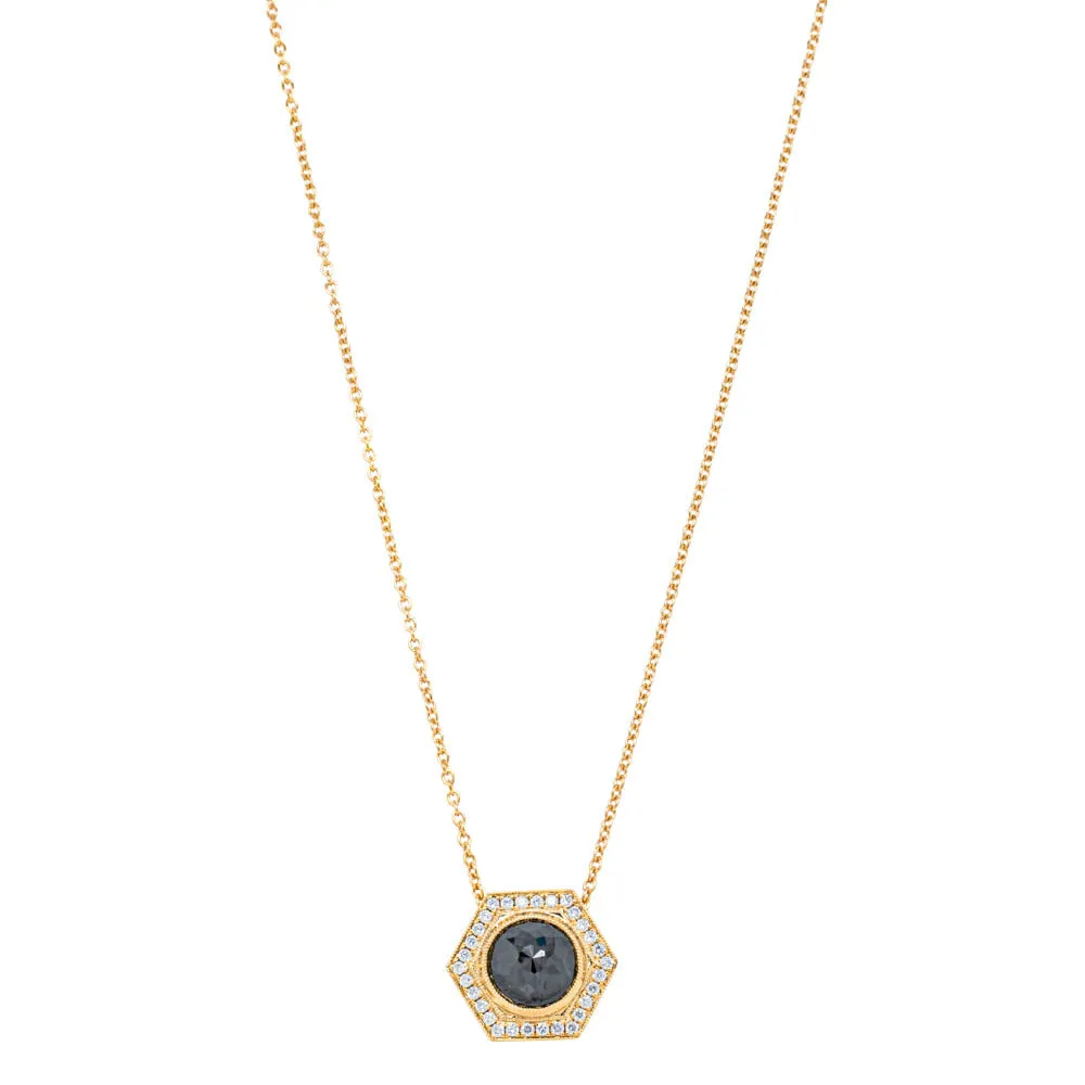 18ct Yellow Gold 1.45ct Black Diamond Halo Pendant