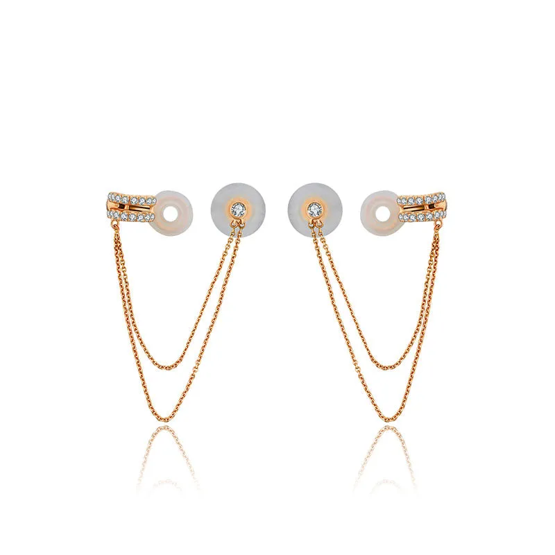 18k Gold Double Chain Diamond Ear Cuff & Earring