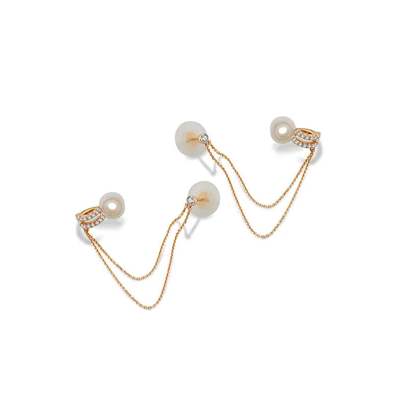 18k Gold Double Chain Diamond Ear Cuff & Earring