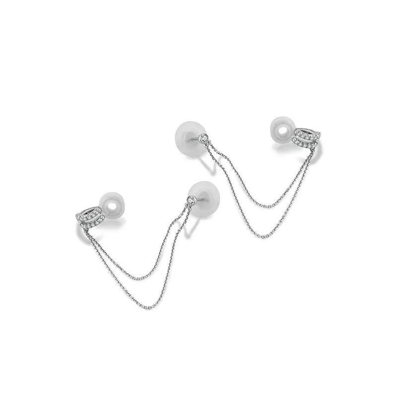 18k Gold Double Chain Diamond Ear Cuff & Earring