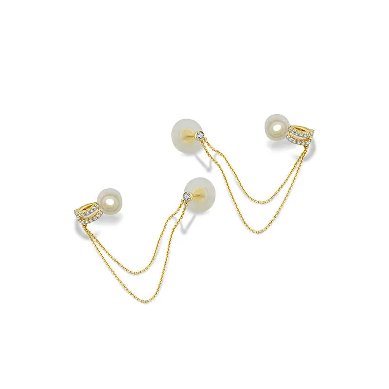 18k Gold Double Chain Diamond Ear Cuff & Earring