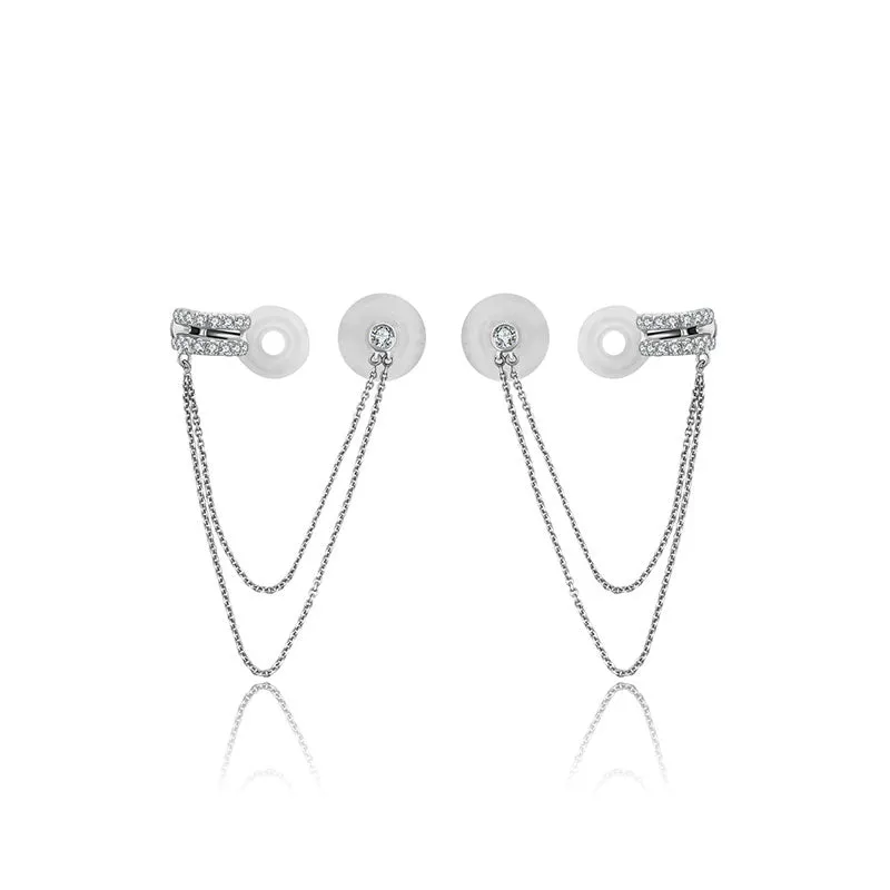 18k Gold Double Chain Diamond Ear Cuff & Earring