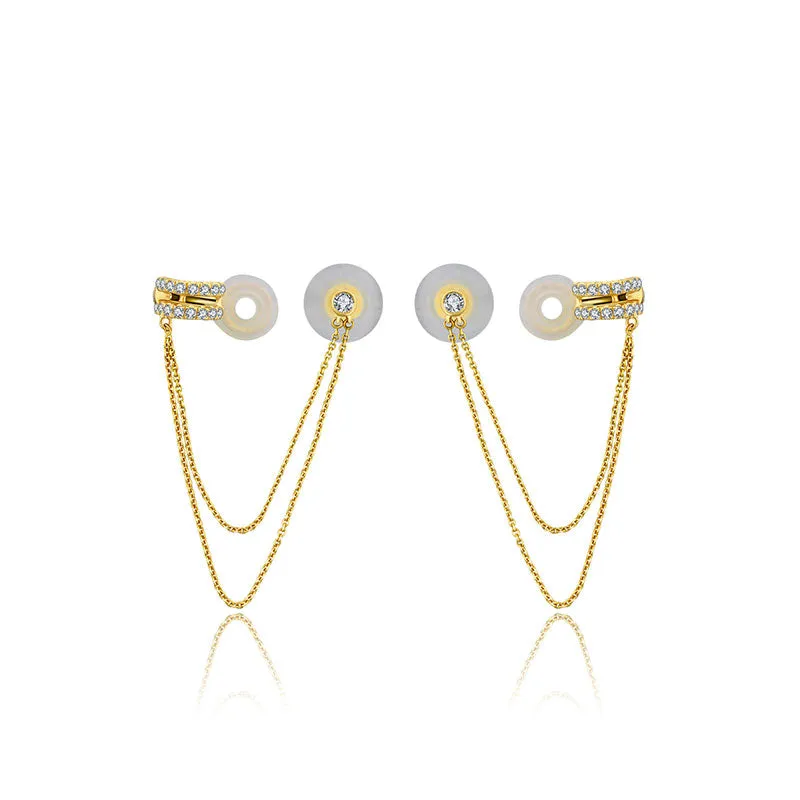 18k Gold Double Chain Diamond Ear Cuff & Earring