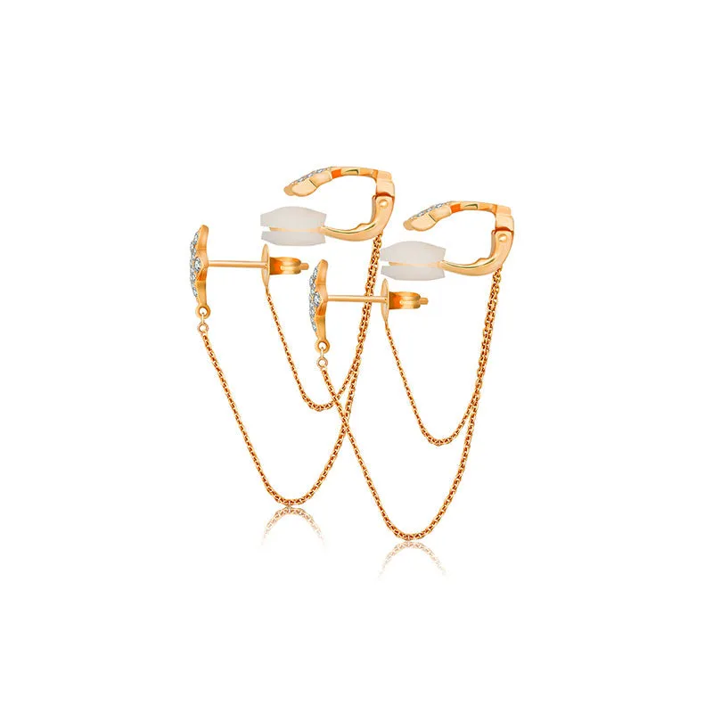 18k Gold Star Shape with Chain Diamond Ear Cuff & Earring