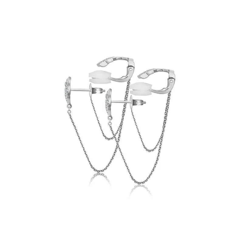 18k Gold Star Shape with Chain Diamond Ear Cuff & Earring