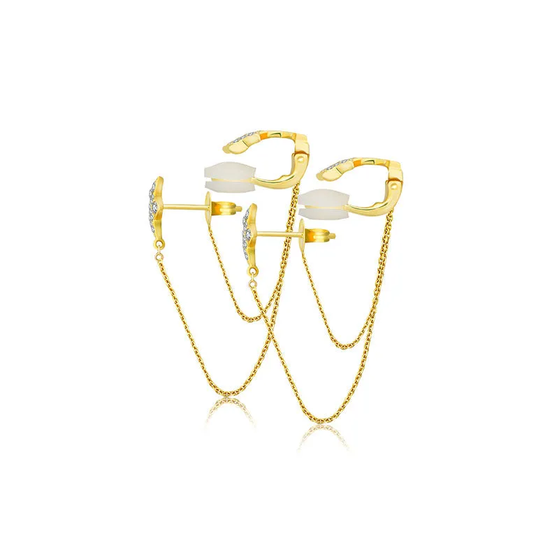 18k Gold Star Shape with Chain Diamond Ear Cuff & Earring