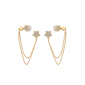 18k Gold Star Shape with Chain Diamond Ear Cuff & Earring