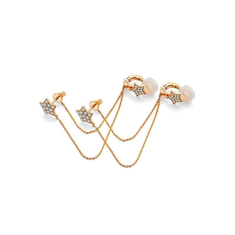 18k Gold Star Shape with Chain Diamond Ear Cuff & Earring