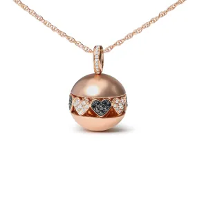 18K Rose Gold 3/8 Cttw Black and White Diamond Ball with Filigree Heart and Cluster Design 18" Pendant Necklace