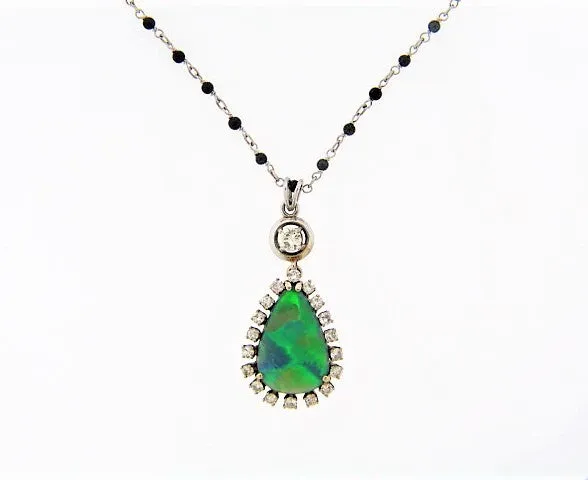18K-WG BLACK OPAL AND DIAMOND PENDANT