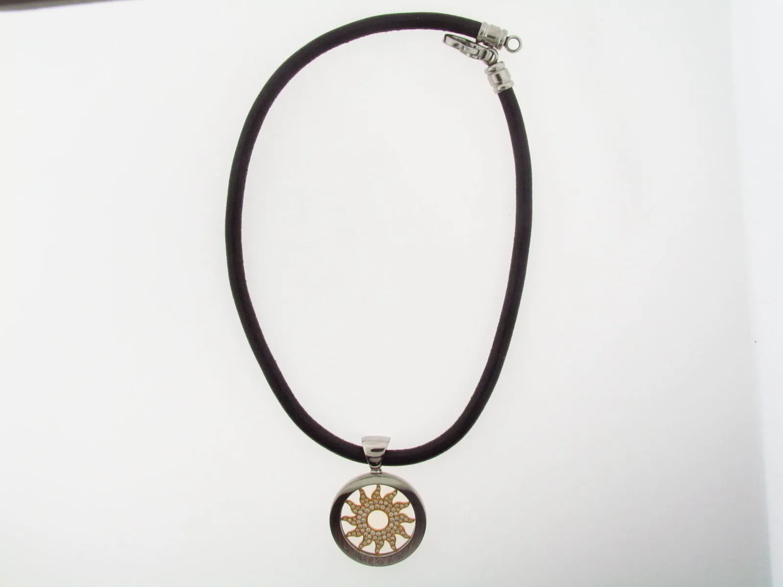 18K Yellow Gold and Stainless Steel "Bvlgari" Diamond Pendant