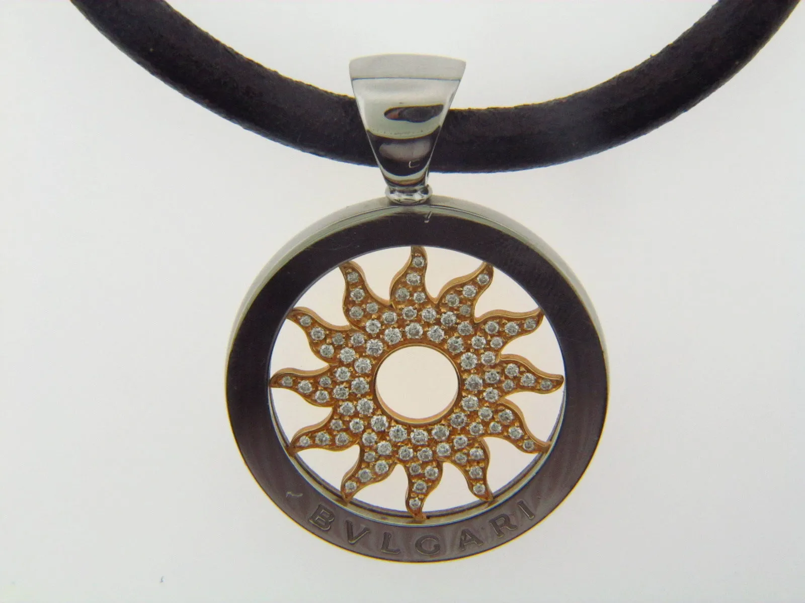 18K Yellow Gold and Stainless Steel "Bvlgari" Diamond Pendant