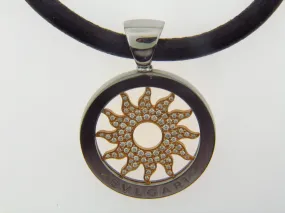 18K Yellow Gold and Stainless Steel "Bvlgari" Diamond Pendant