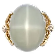 18K Yellow Gold Henry Dunay Green Moonstone And Diamond Ring
