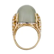 18K Yellow Gold Henry Dunay Green Moonstone And Diamond Ring
