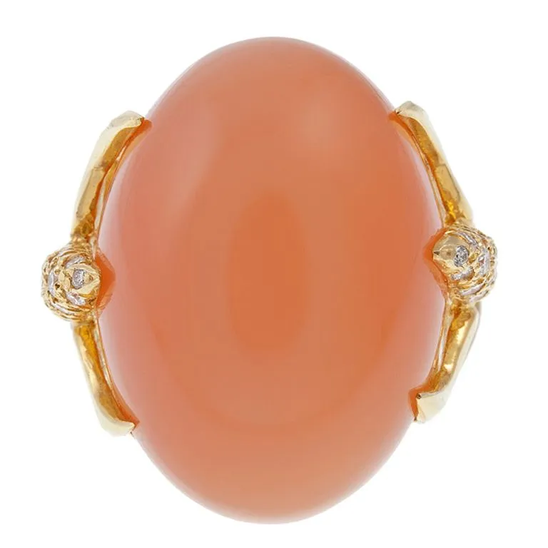 18K Yellow Gold Henry Dunay Peach Moonstone And Diamond Ring