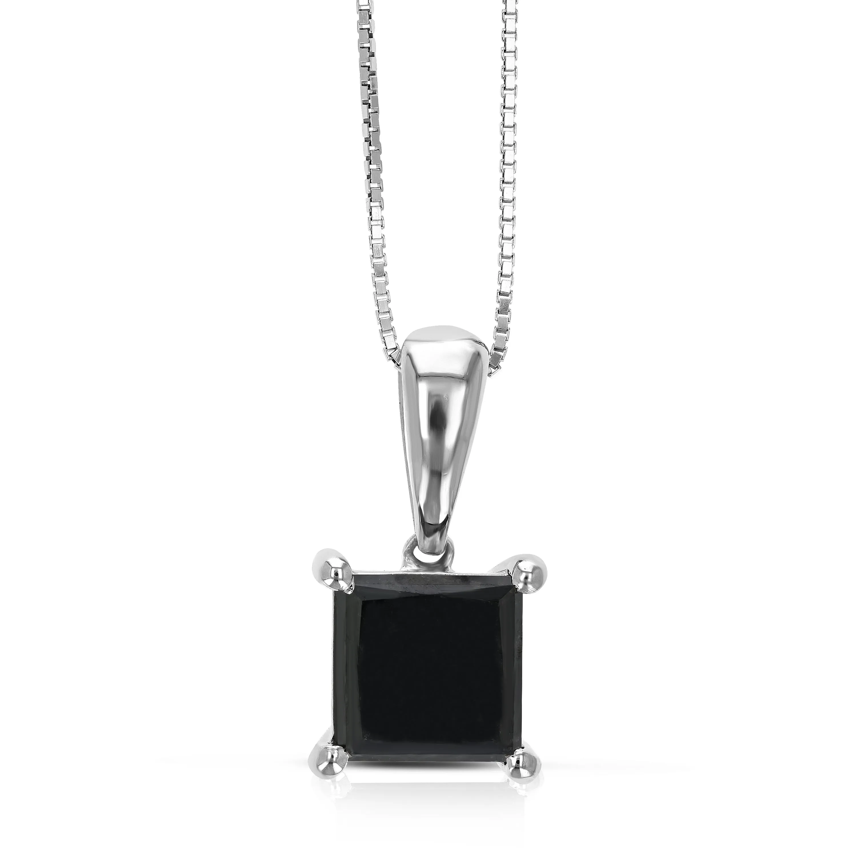 2.50 cttw Princess Cut Black Diamond Pendant Necklace in .925 Sterling Silver