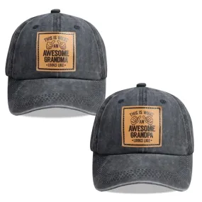 2PCS Grandpa Grandma Hats for Men Women, New Parents Gifts,Adjustable Embroidered Grandparents Day Baseball Cap Couples Birthday from Grandchildren Black