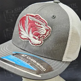 3D Embroidered Trucker Snapback Cap - Graphite/White w/ Tiger Head Logo
