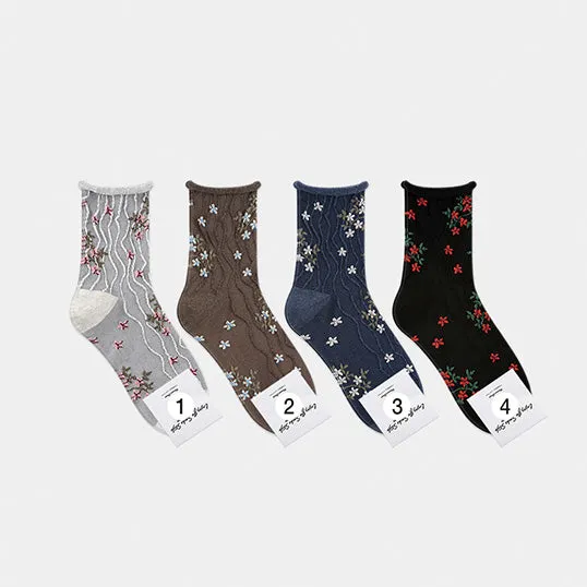 (4 Pairs) Ruffle flower crew fashion Socks ED14
