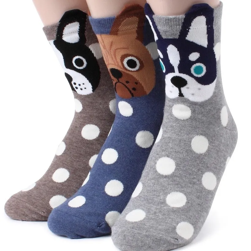 (5 Pairs) Women's Prick Eared Puppies Socks (Pack of 5 Pairs) Made in Korea VK15