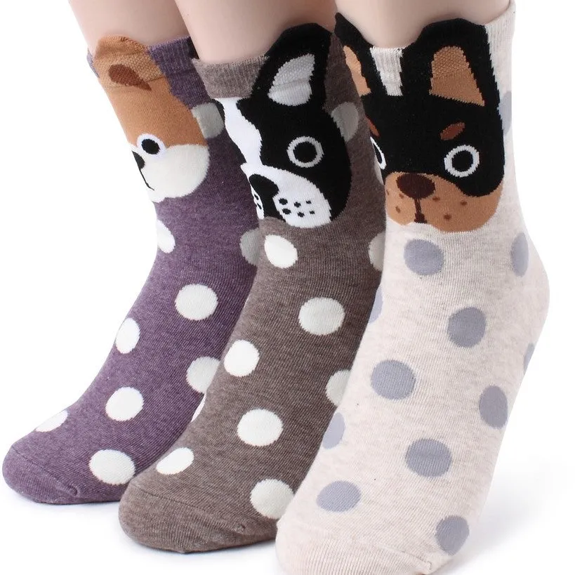 (5 Pairs) Women's Prick Eared Puppies Socks (Pack of 5 Pairs) Made in Korea VK15