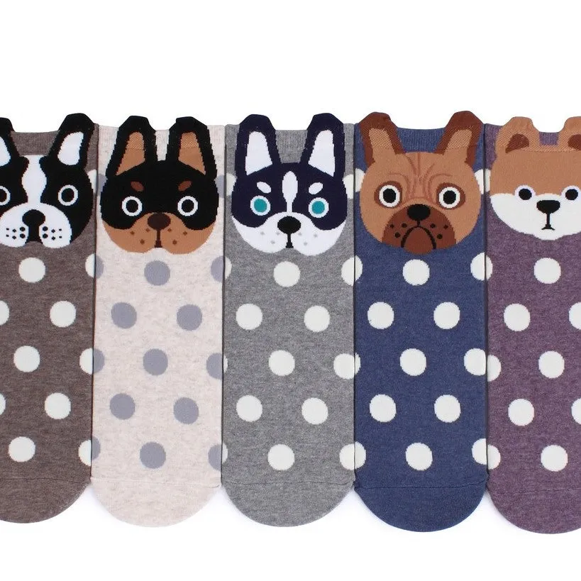 (5 Pairs) Women's Prick Eared Puppies Socks (Pack of 5 Pairs) Made in Korea VK15